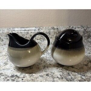 Sango Nova Black 4932 Sugar Bowl with Lid and Creamer